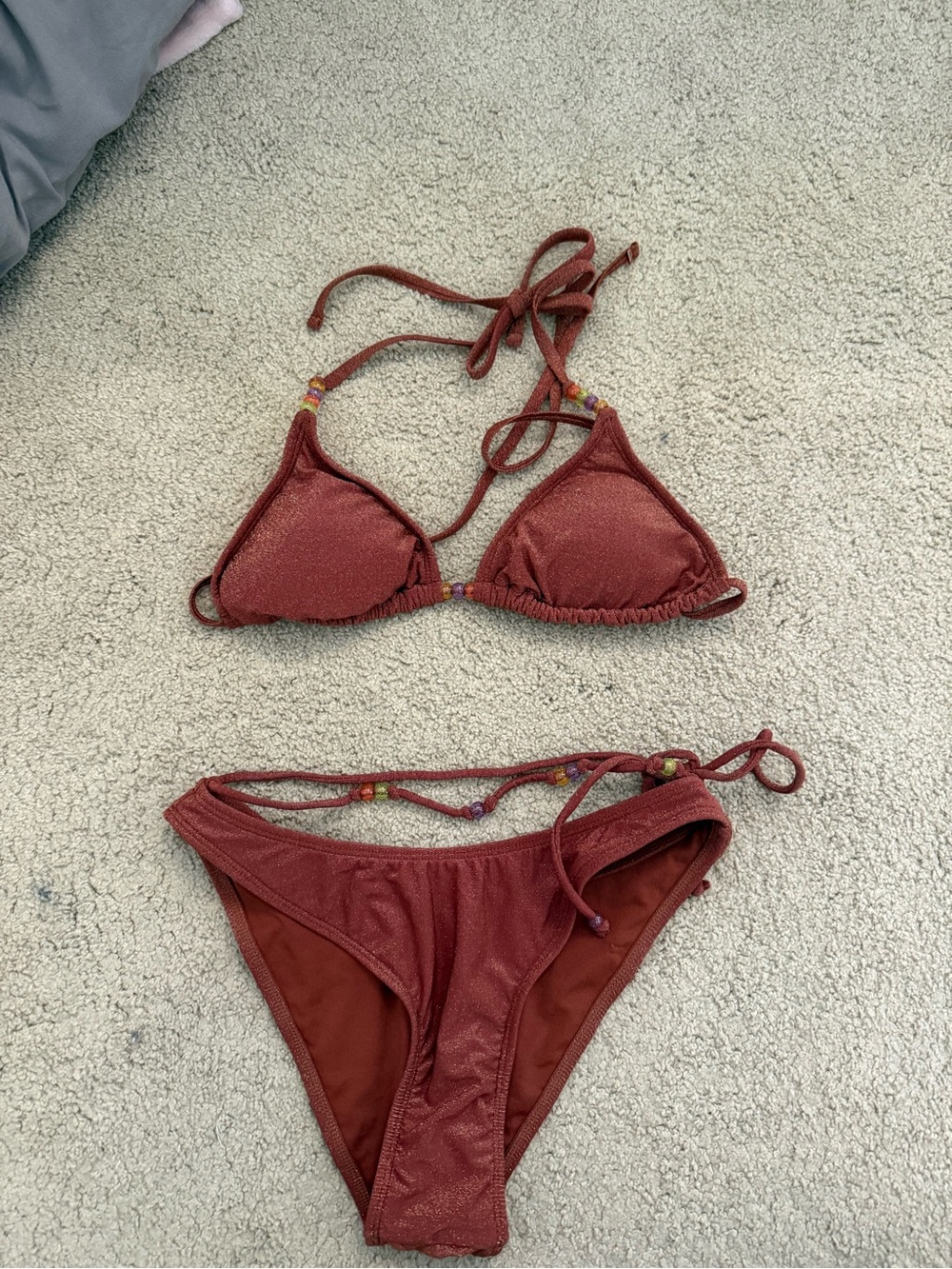 wild fable Shimmer Triangle Bikini Set - Rust